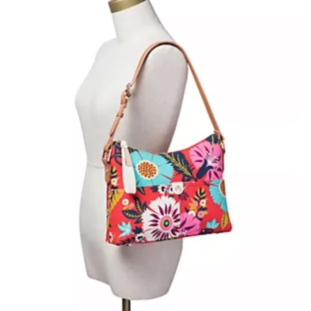 Floral Print Shoulder Bag in Red and Pink